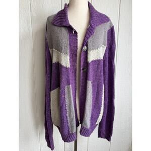 Vintage Blair Cardigan Sweater Purple Gray Confetti Knit 90s Cottagecore